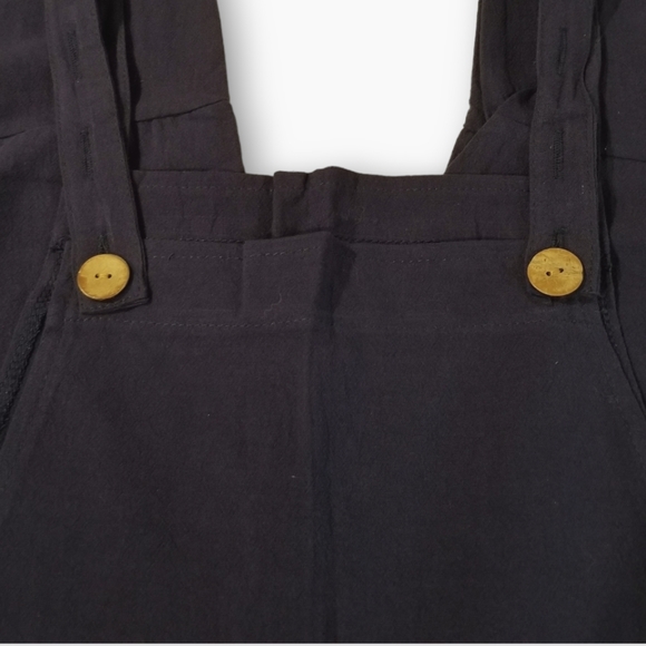Linen Navy Blue Cropped Overalls, Medium - Picture 4 of 6